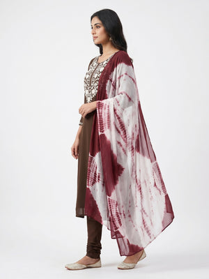 Coffee Floral Embroidered Georgette Dress Material - Image 1