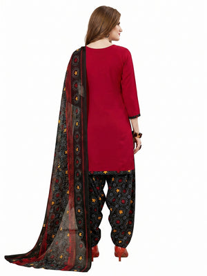 Wine And Red Patiala Crepe Dress Material Pack Of 2 - Image 1