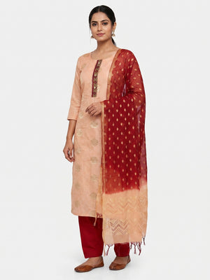 Peach Woven Jacquard Dress Material - Image 1