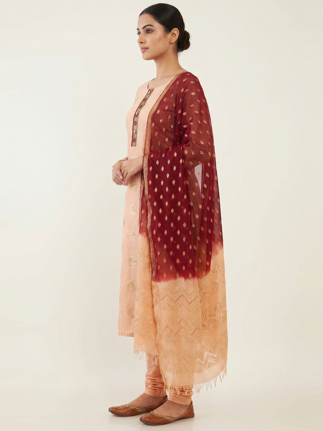 Peach Woven Jacquard Dress Material - Image 2