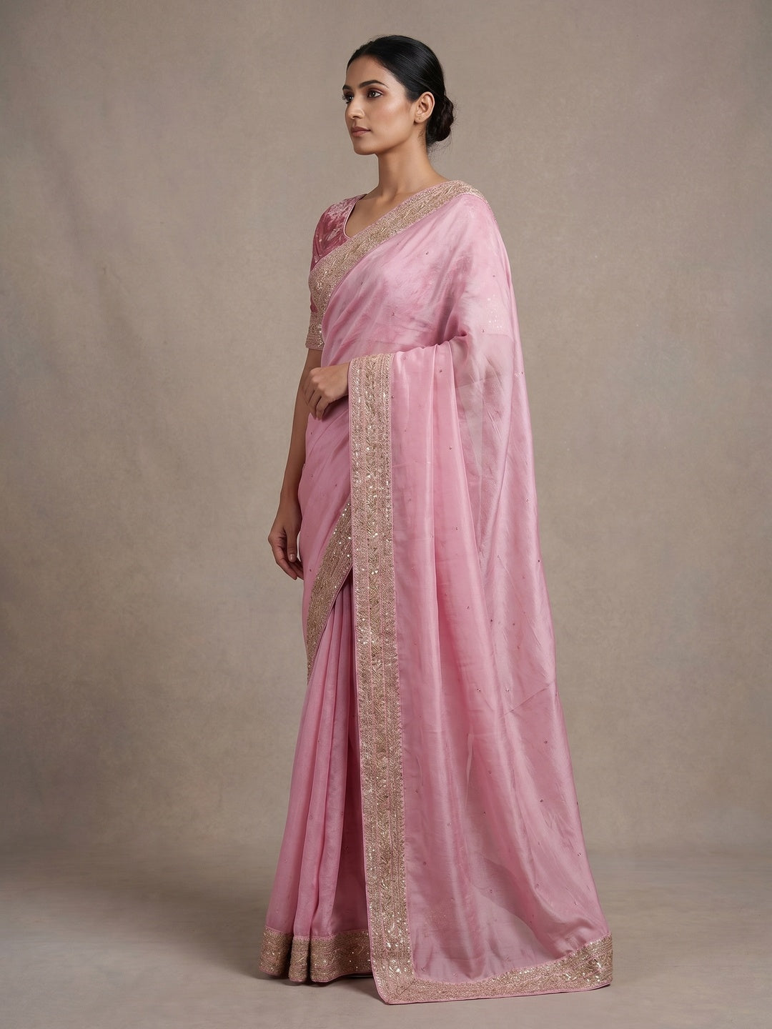 Pink Embroidered Art Silk Saree - Image 2