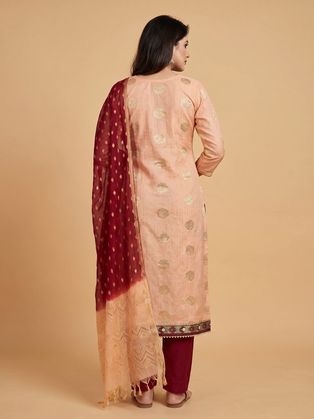 Peach Woven Jacquard Dress Material - Image 3