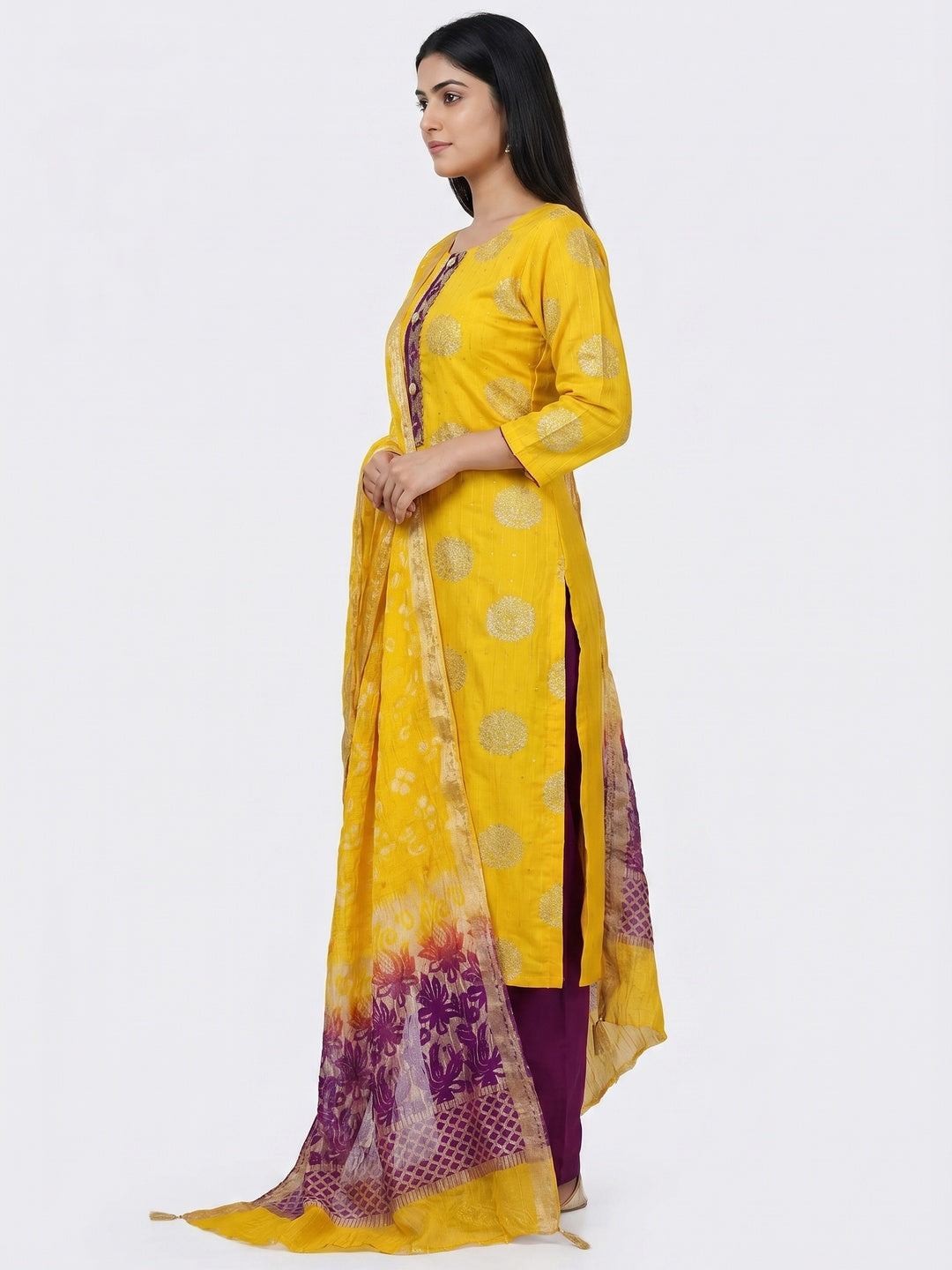 Yellow Woven Jacquard Dress Material - Image 3
