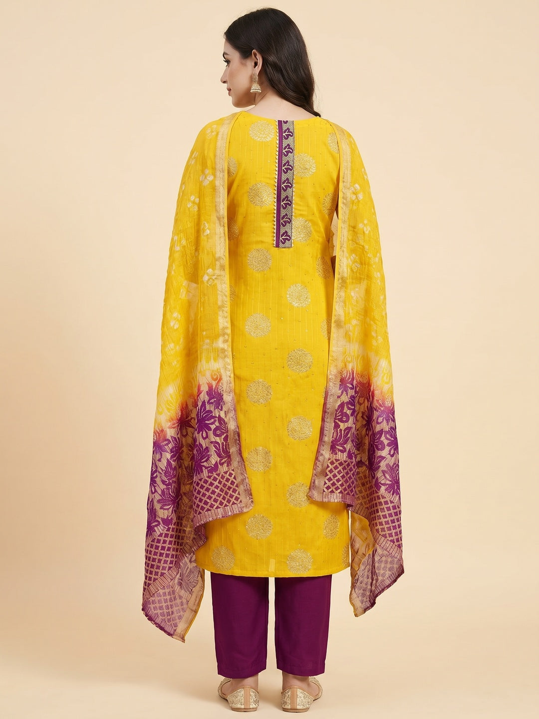 Yellow Woven Jacquard Dress Material - Image 2