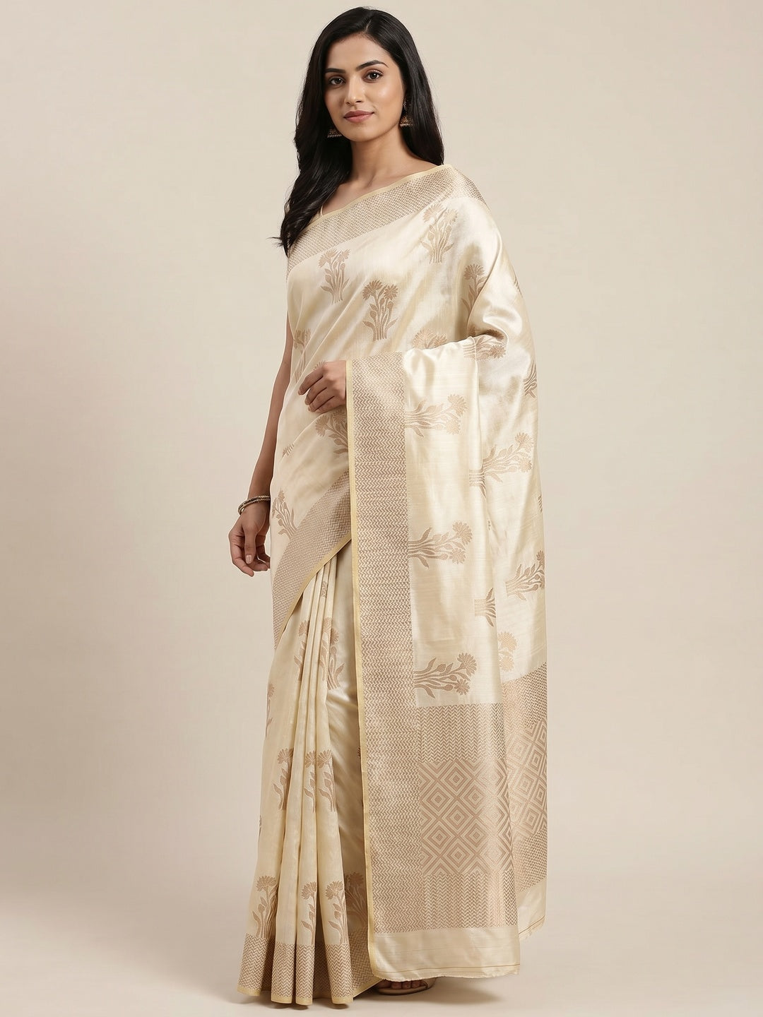 Offwhite Woven Raw Silk Saree - Image 1