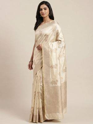 Offwhite Woven Raw Silk Saree - Image 1