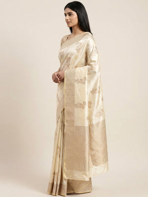 Offwhite Woven Raw Silk Saree - Image 2