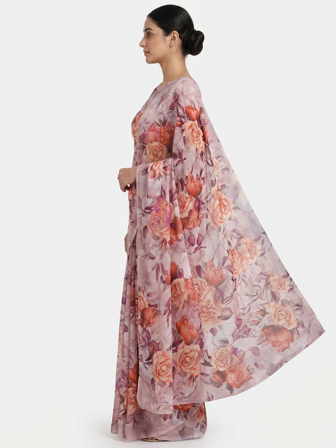 Mauve Digital Printed Georgette Saree - Image 3