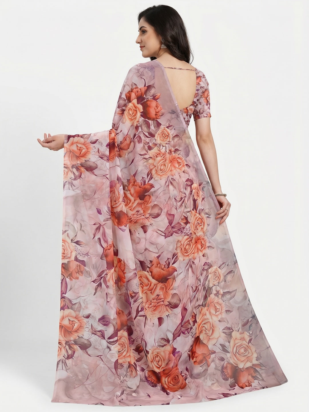 Mauve Digital Printed Georgette Saree - Image 2