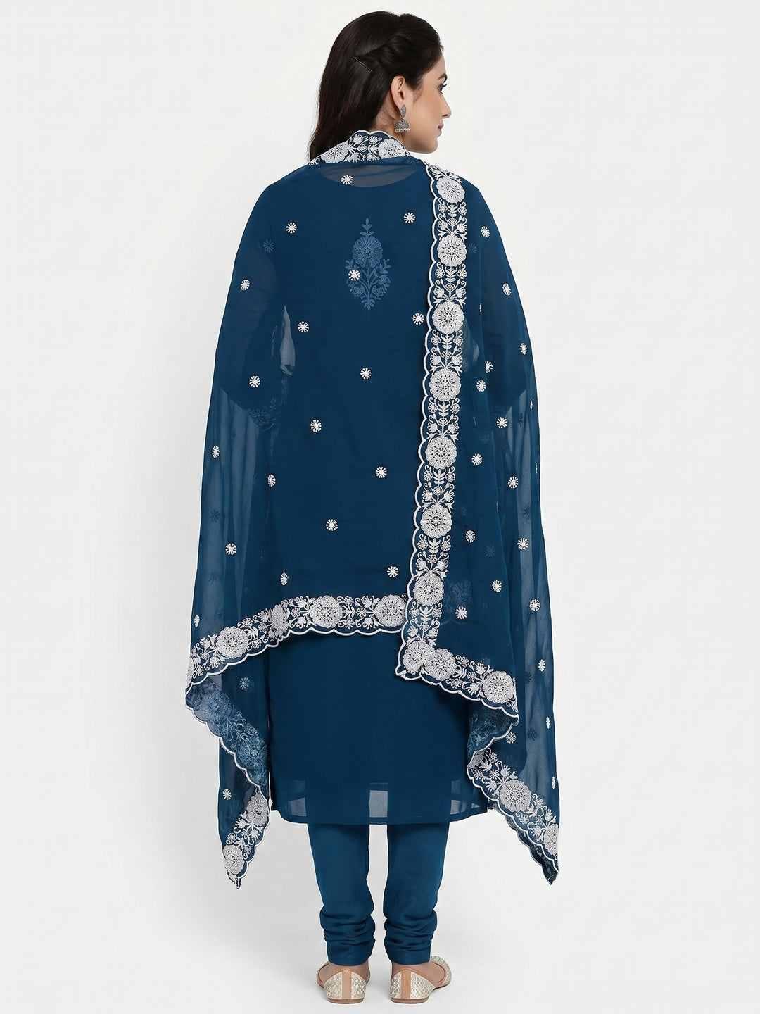 Blue Floral Embroidered Georgette Dress Material - Image 3