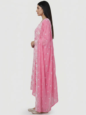 Pink Floral Embroidered Georgette Dress Material - Image 1