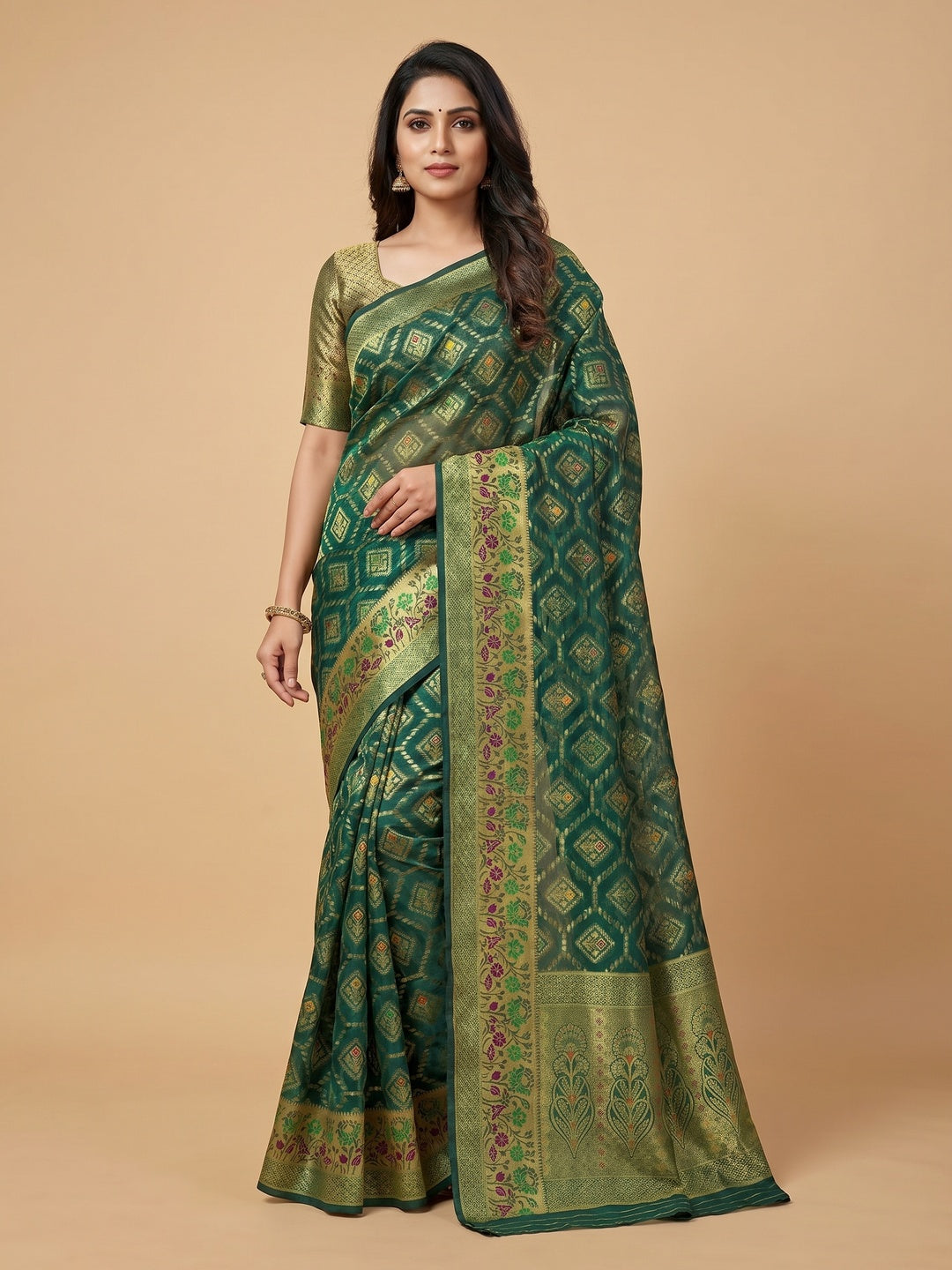 Morpich Woven Organza Saree - Image 1