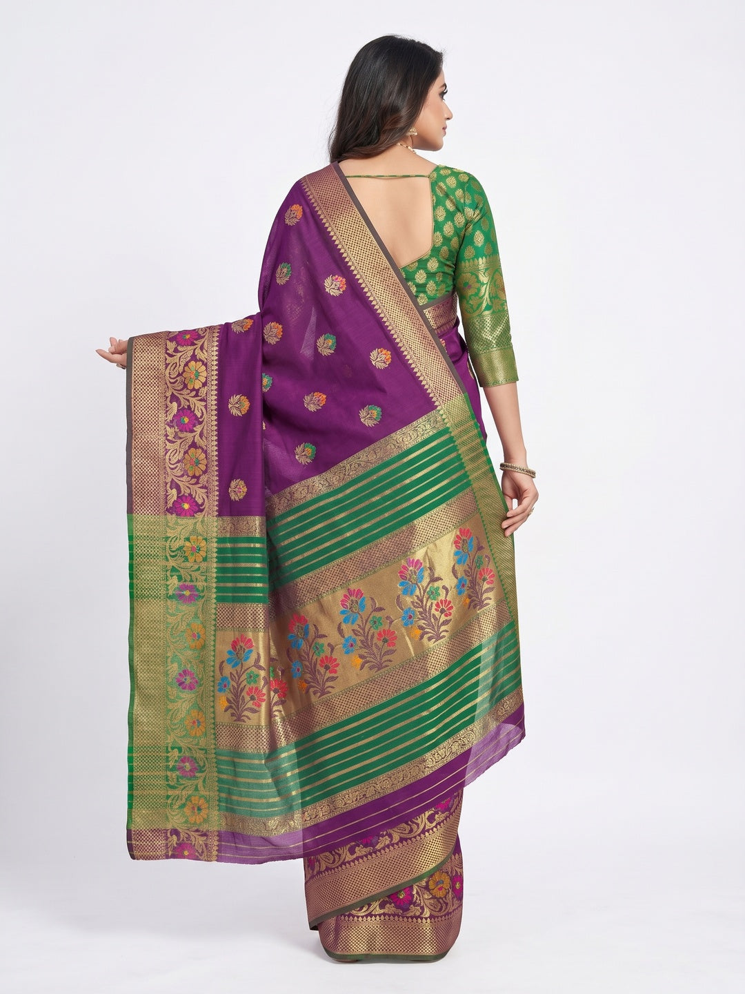 Purple Woven Cotton Blend Saree - Image 2