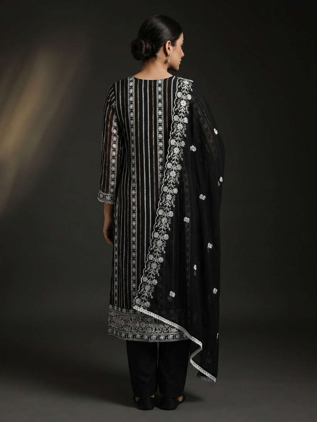 Black Floral Embroidered Georgette Dress Material - Image 2