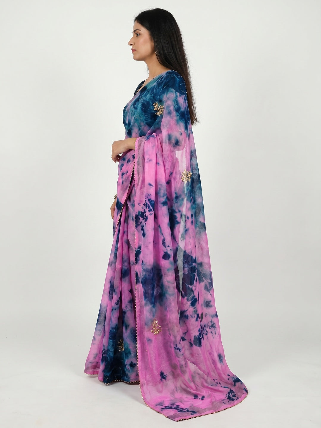 Dark Pink Printed Chiffon Saree - Image 2