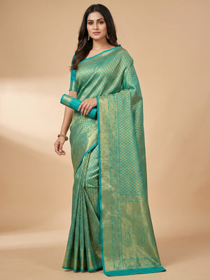 Firozi Woven Jacquard Saree - Image 1