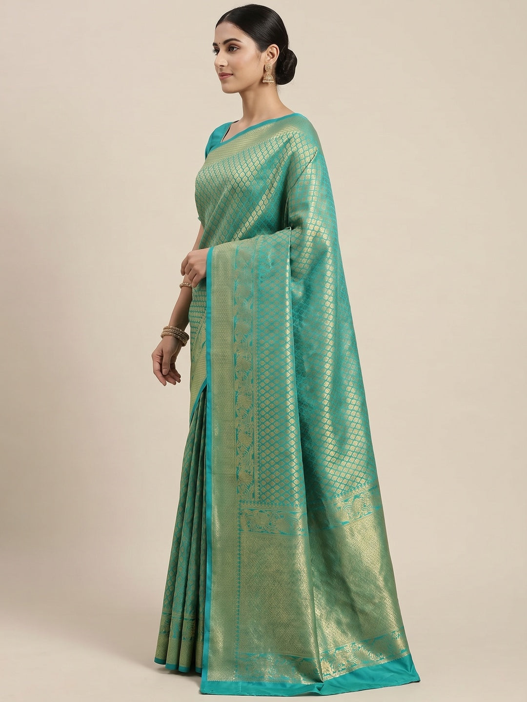 Firozi Woven Jacquard Saree - Image 3