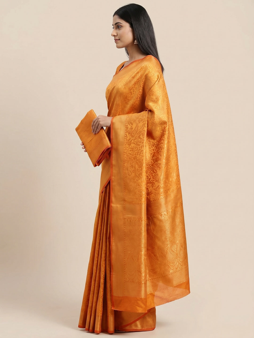 Gold Woven Jacquard Saree - Image 3