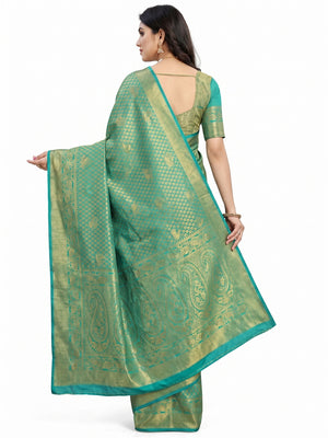 Firozi Woven Jacquard Saree - Image 2
