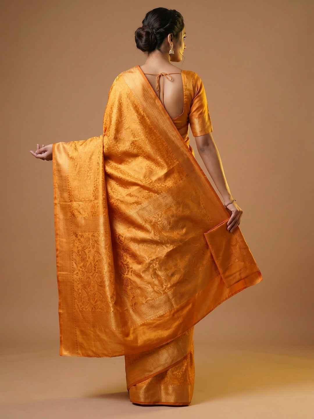 Gold Woven Jacquard Saree - Image 2