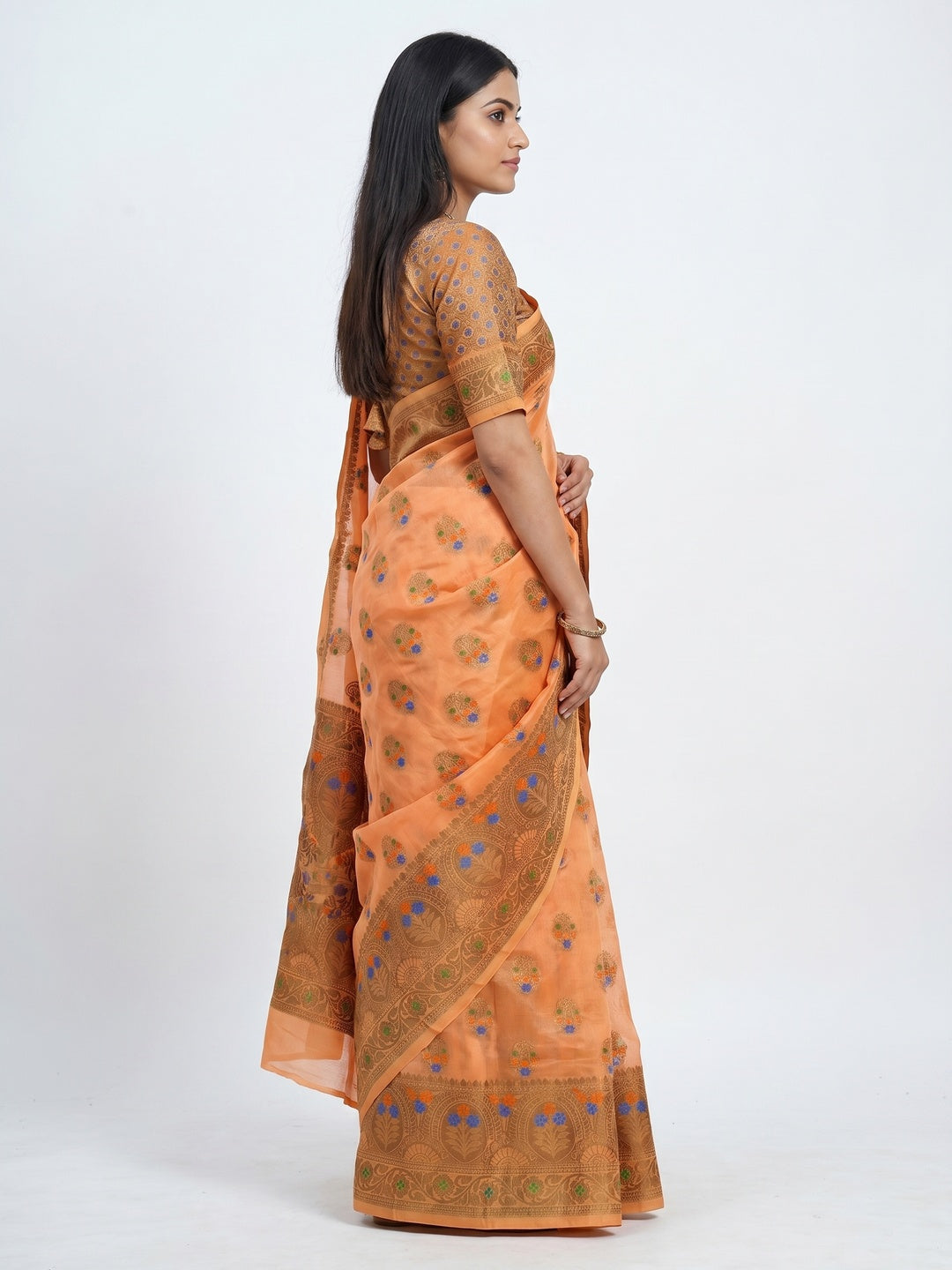 Peach Woven Organza Saree - Image 3