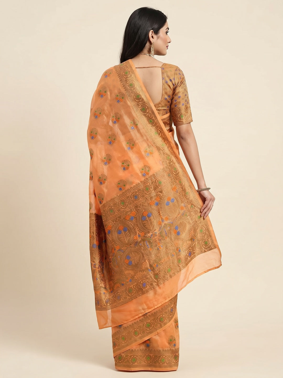 Peach Woven Organza Saree - Image 2