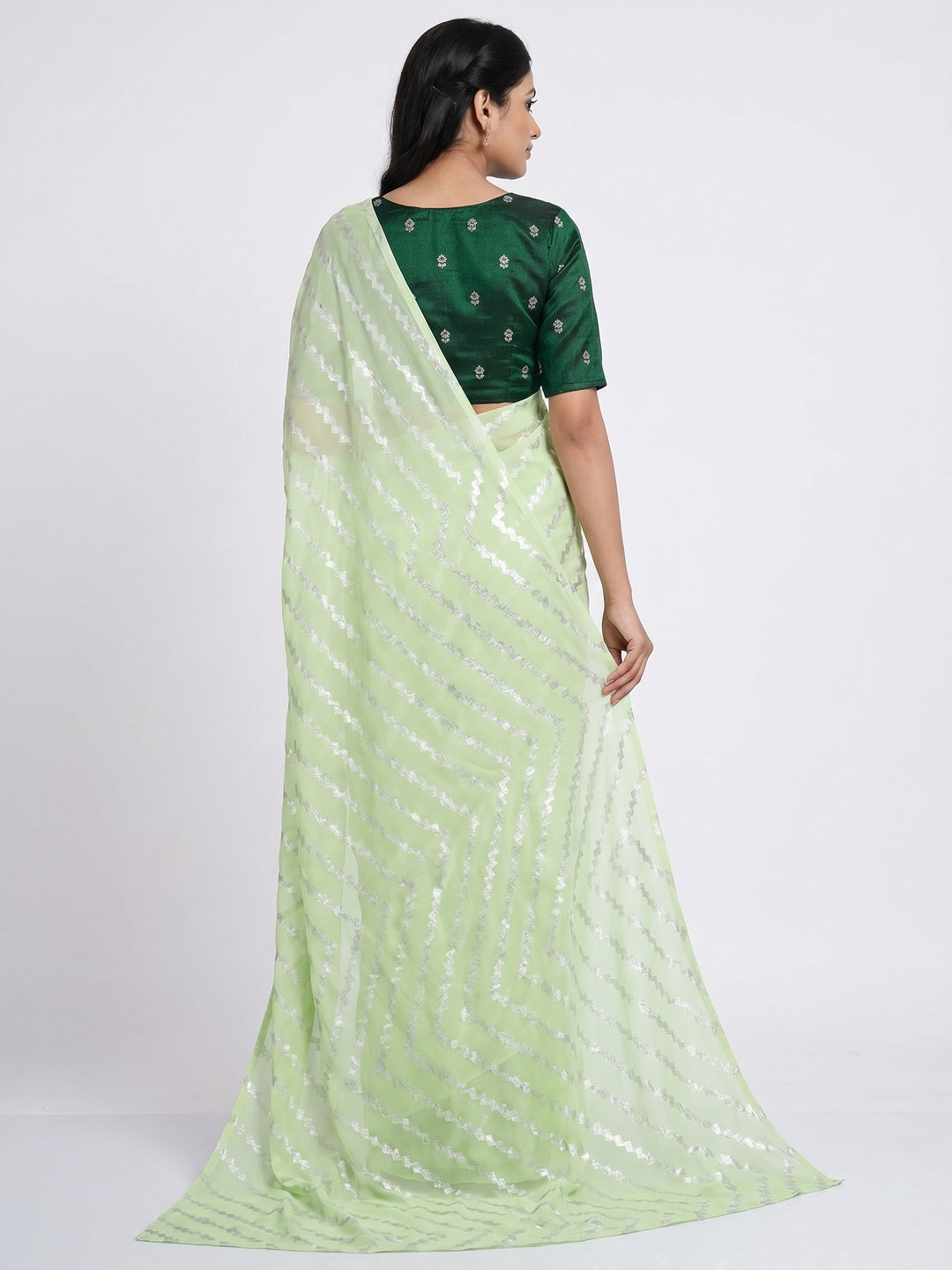 Green Foil Printed Georgette Saree - Image 2