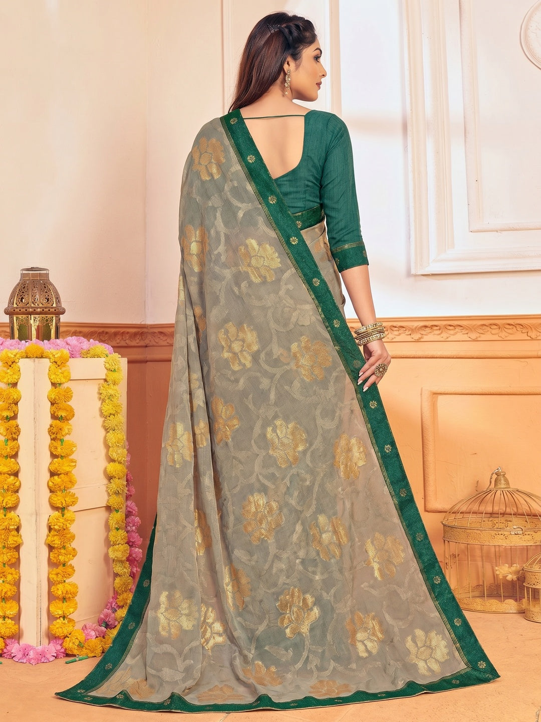 Grey Woven Brasso Saree - Image 1