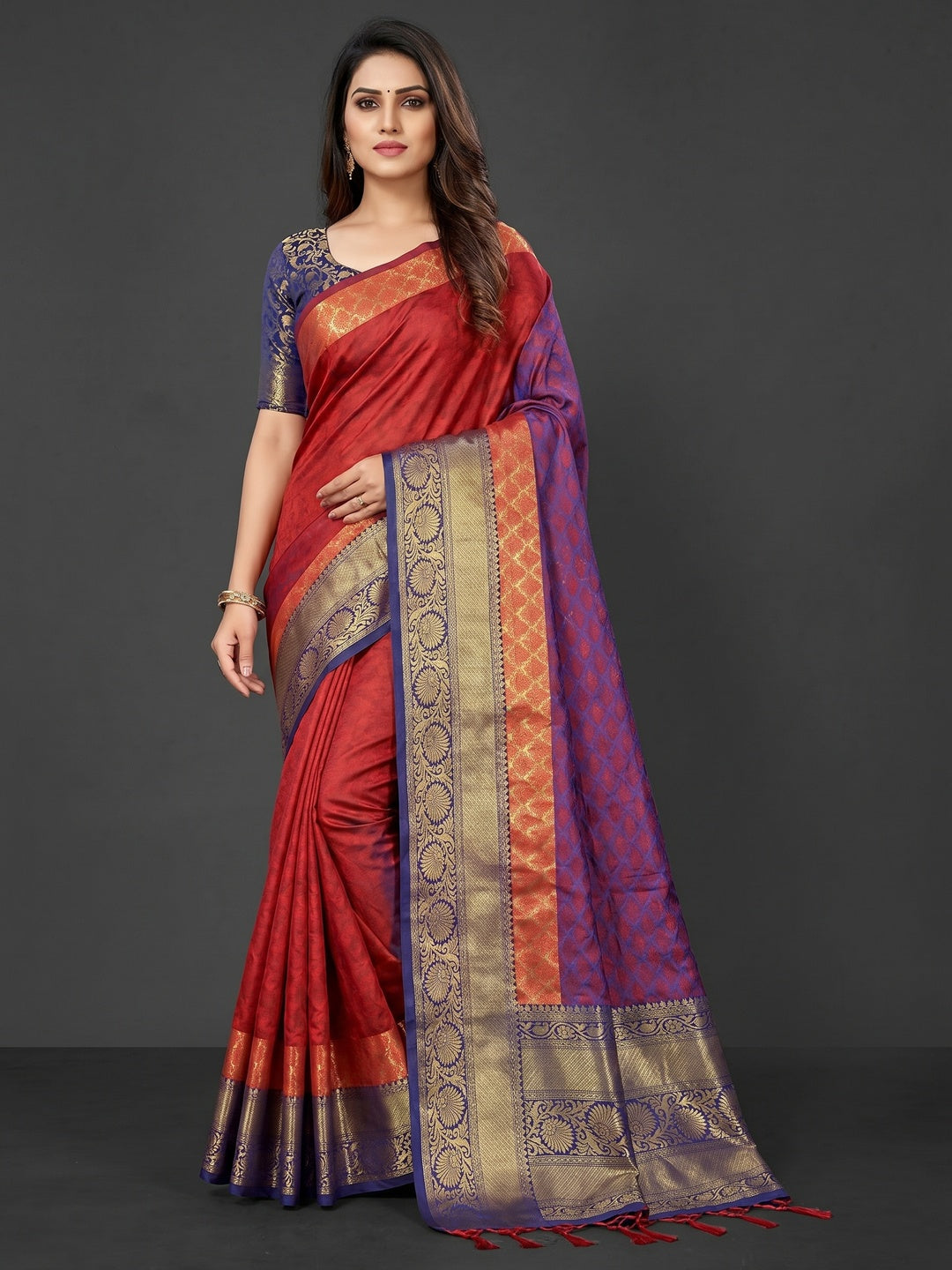Red Woven Cotton Silk Saree - Image 1