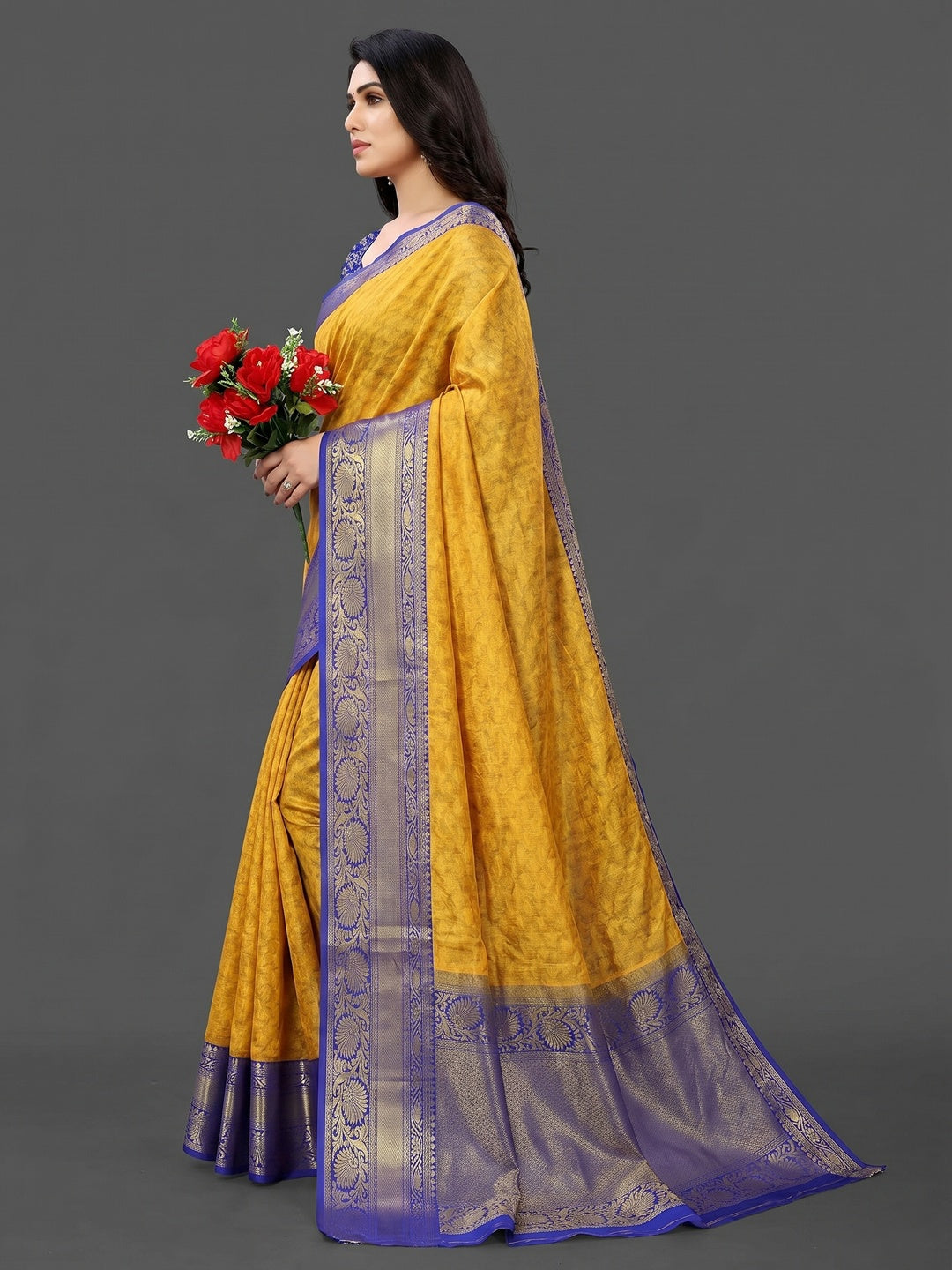 Mustard Woven Cotton Silk Saree - Image 2