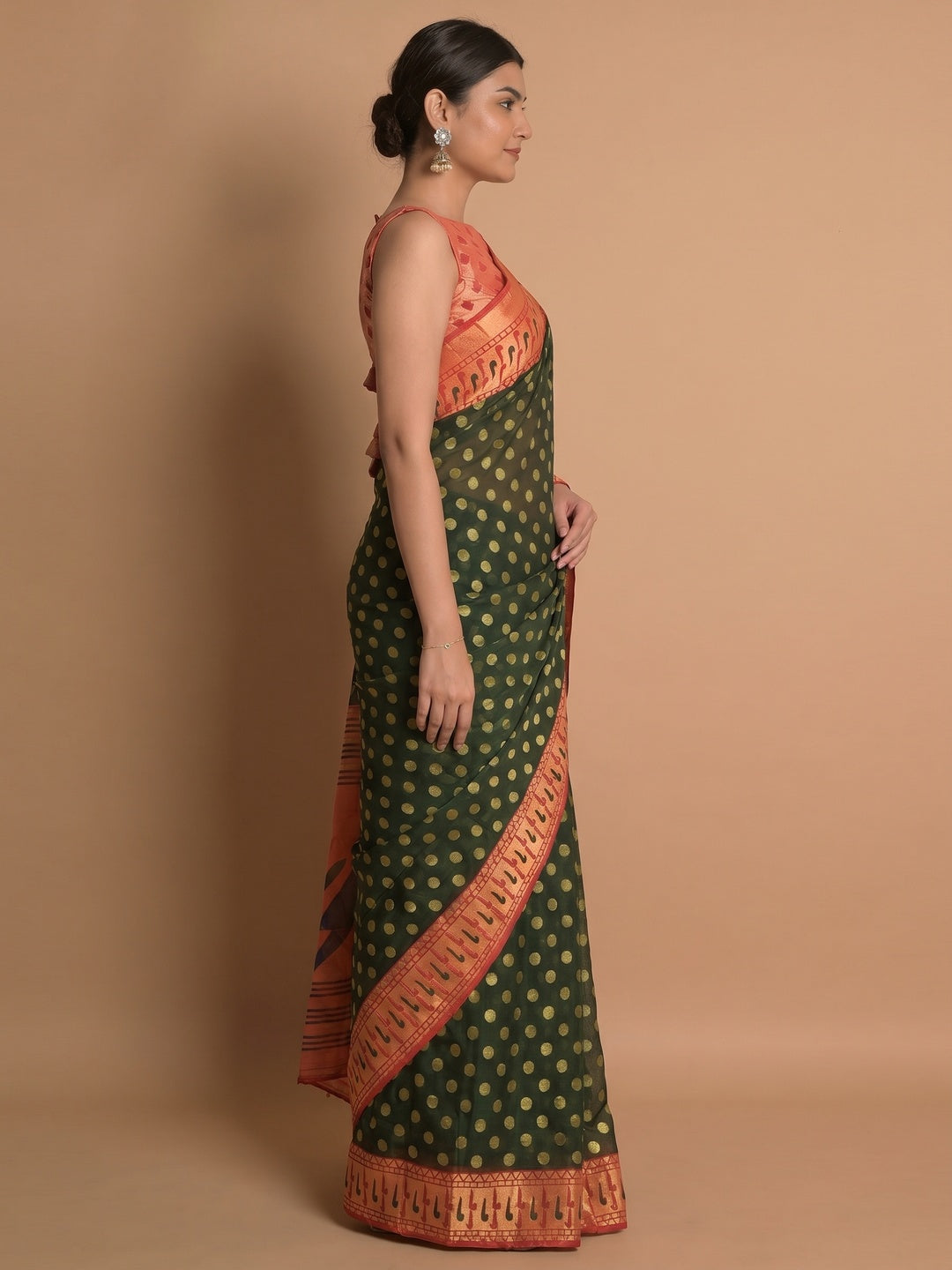 Green Woven Brasso Saree - Image 1