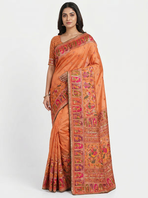 Orange Kalamkari Woven Chanderi Saree - Image 1