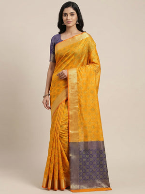 Mustard-Yellow Woven Patola Art Silk Saree - Image 1