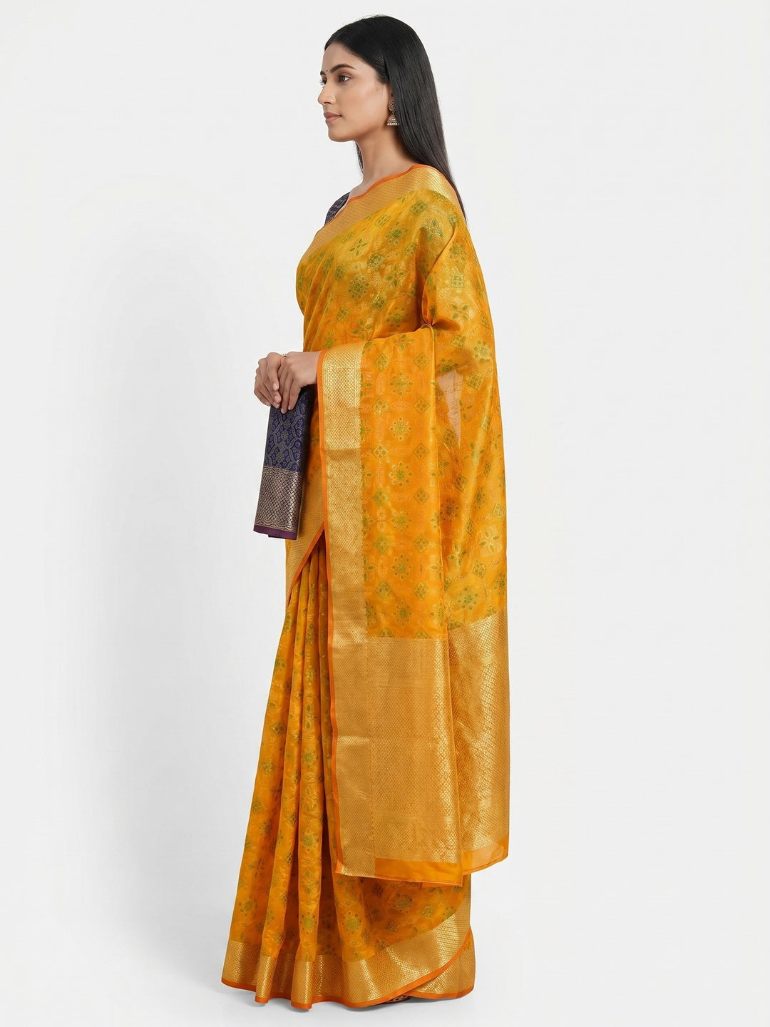 Mustard-Yellow Woven Patola Art Silk Saree - Image 2
