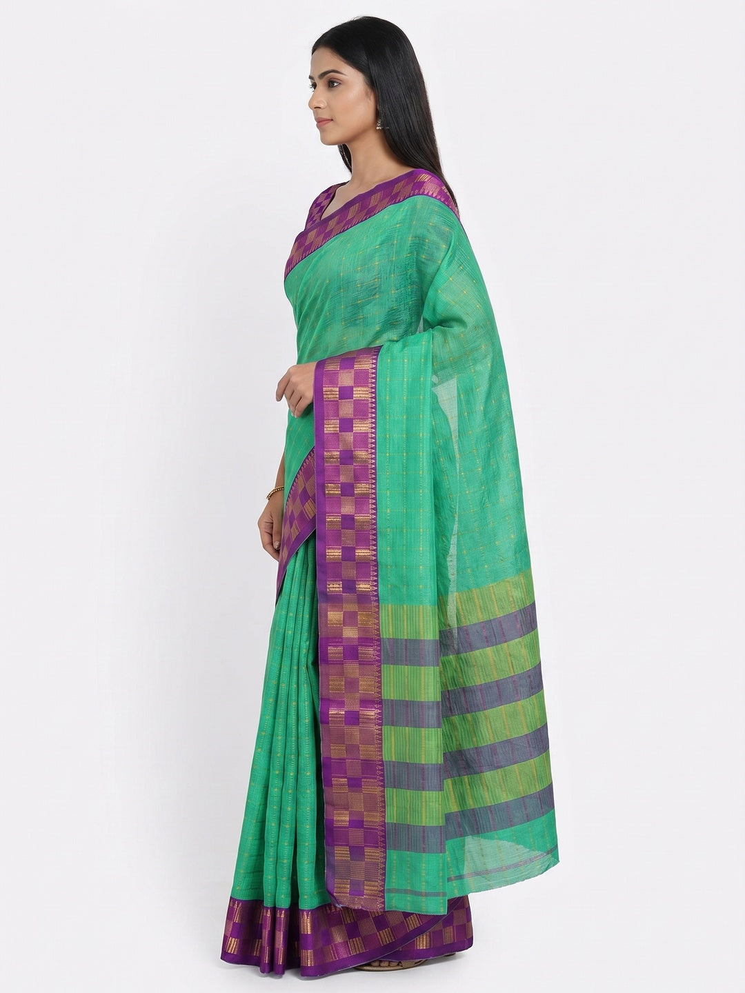 Rama Green Woven Cotton Silk Saree - Image 2
