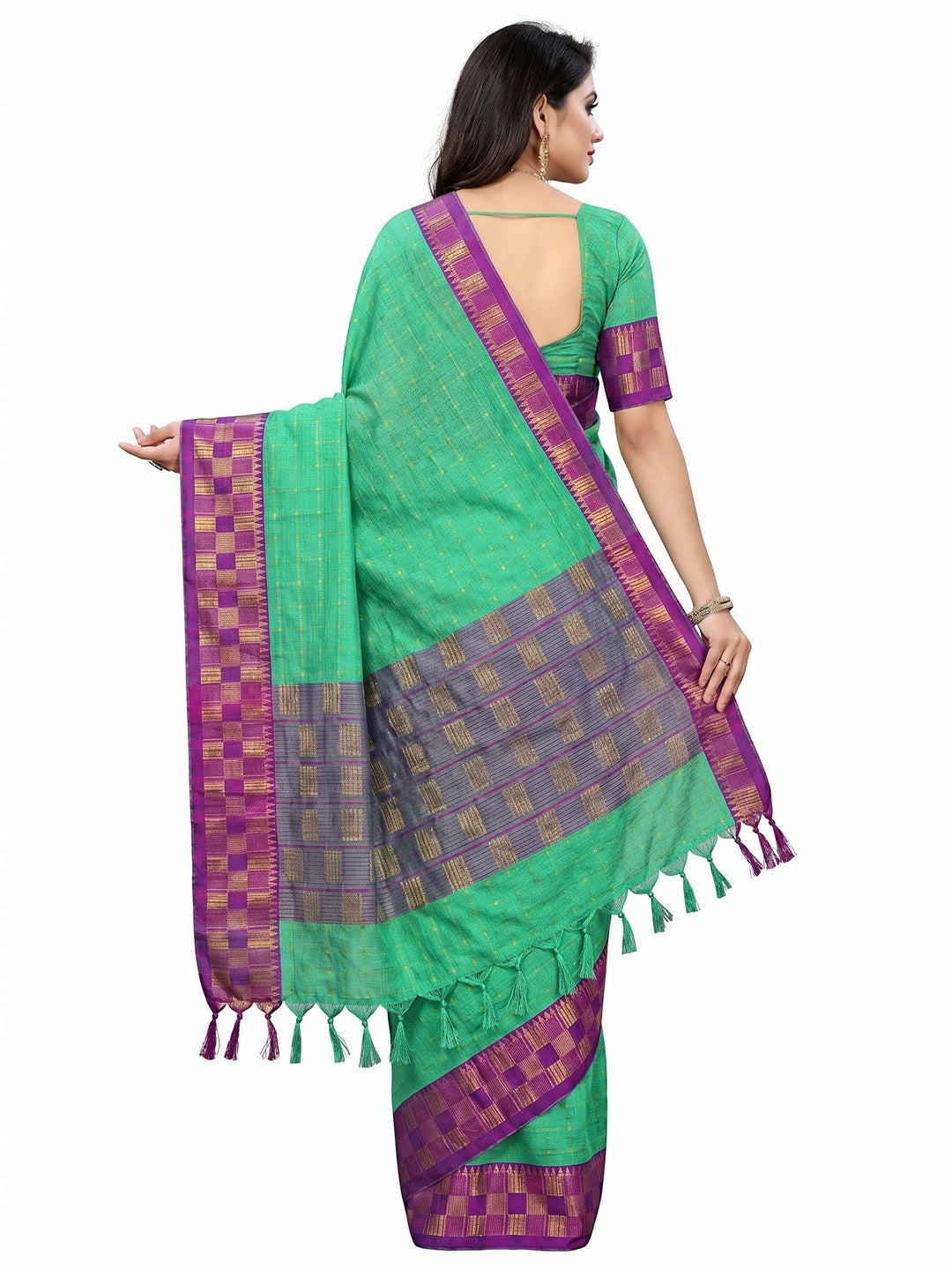 Rama Green Woven Cotton Silk Saree - Image 3