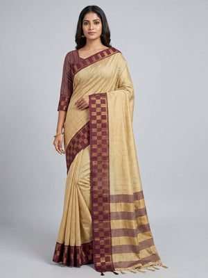 Chikoo Woven Cotton Silk Saree - Image 1