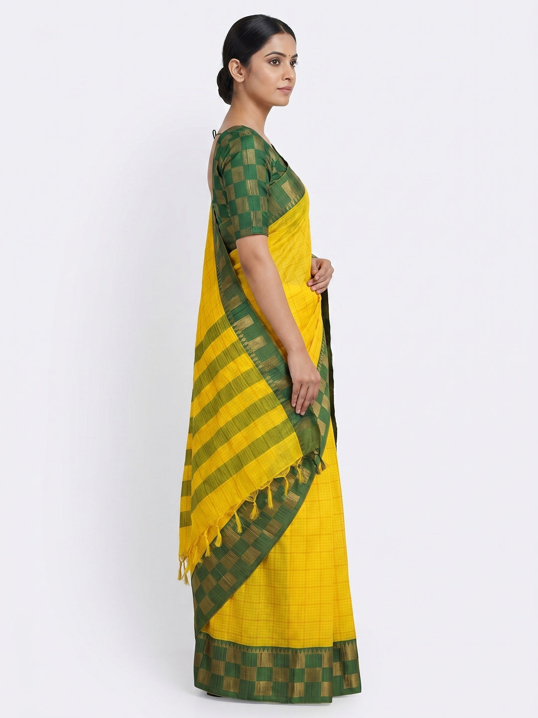Yellow Woven Cotton Silk Saree - Image 3