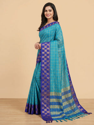 Blue Woven Cotton Silk Saree - Image 1