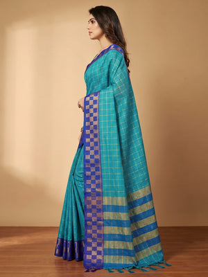 Blue Woven Cotton Silk Saree - Image 2