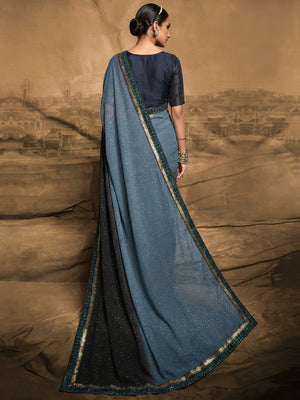 Grey Foil Printed Georgette Saree - Image 1