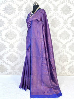 Violet Woven Banarasi Silk Saree - Image 1