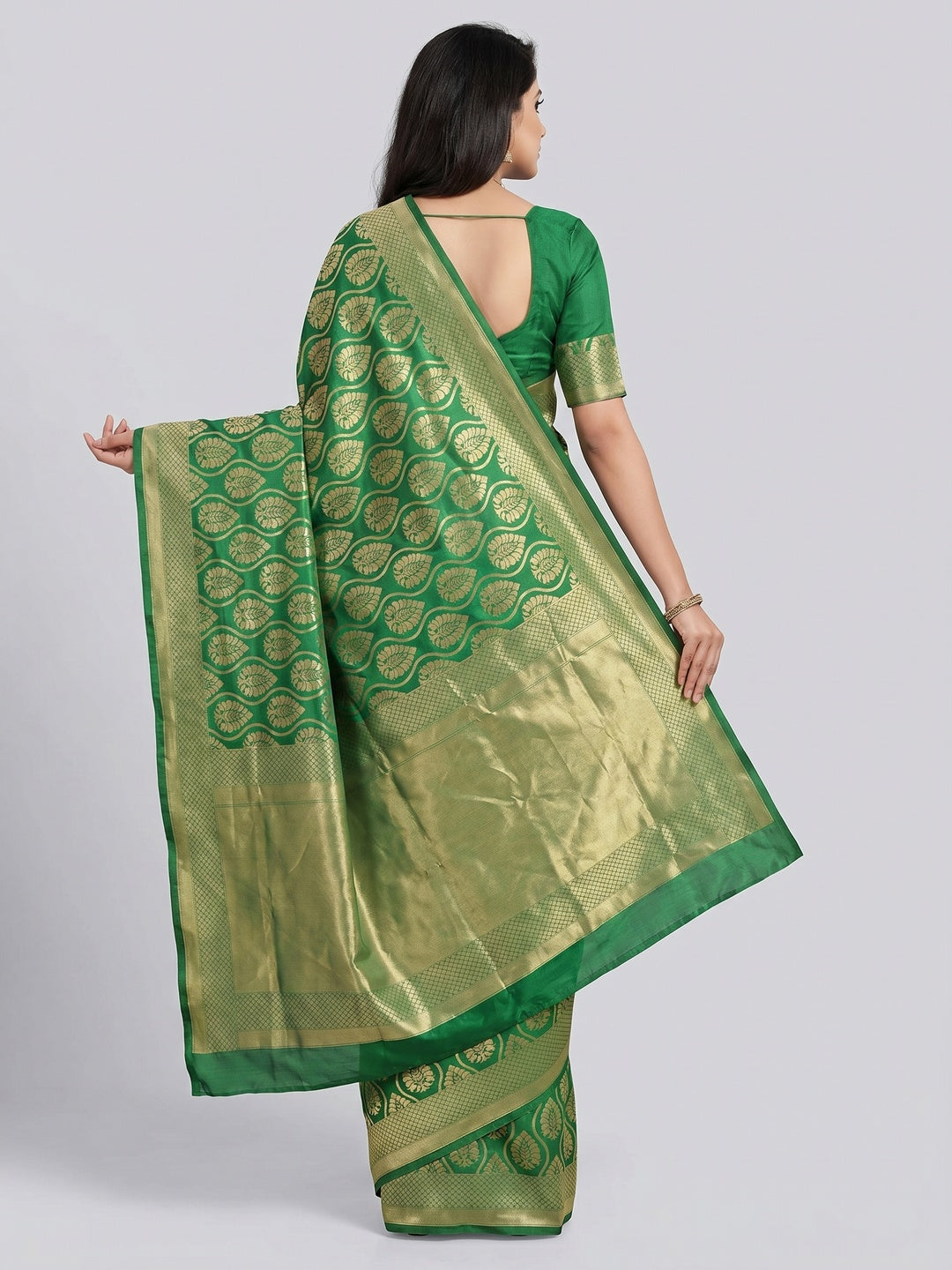 Green Woven Banarasi Silk Saree - Image 3