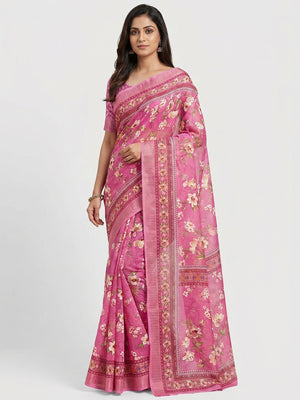 Pink Digital Printed Cotton Silk Saree - Image 1