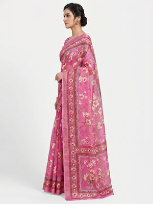 Pink Digital Printed Cotton Silk Saree - Image 2
