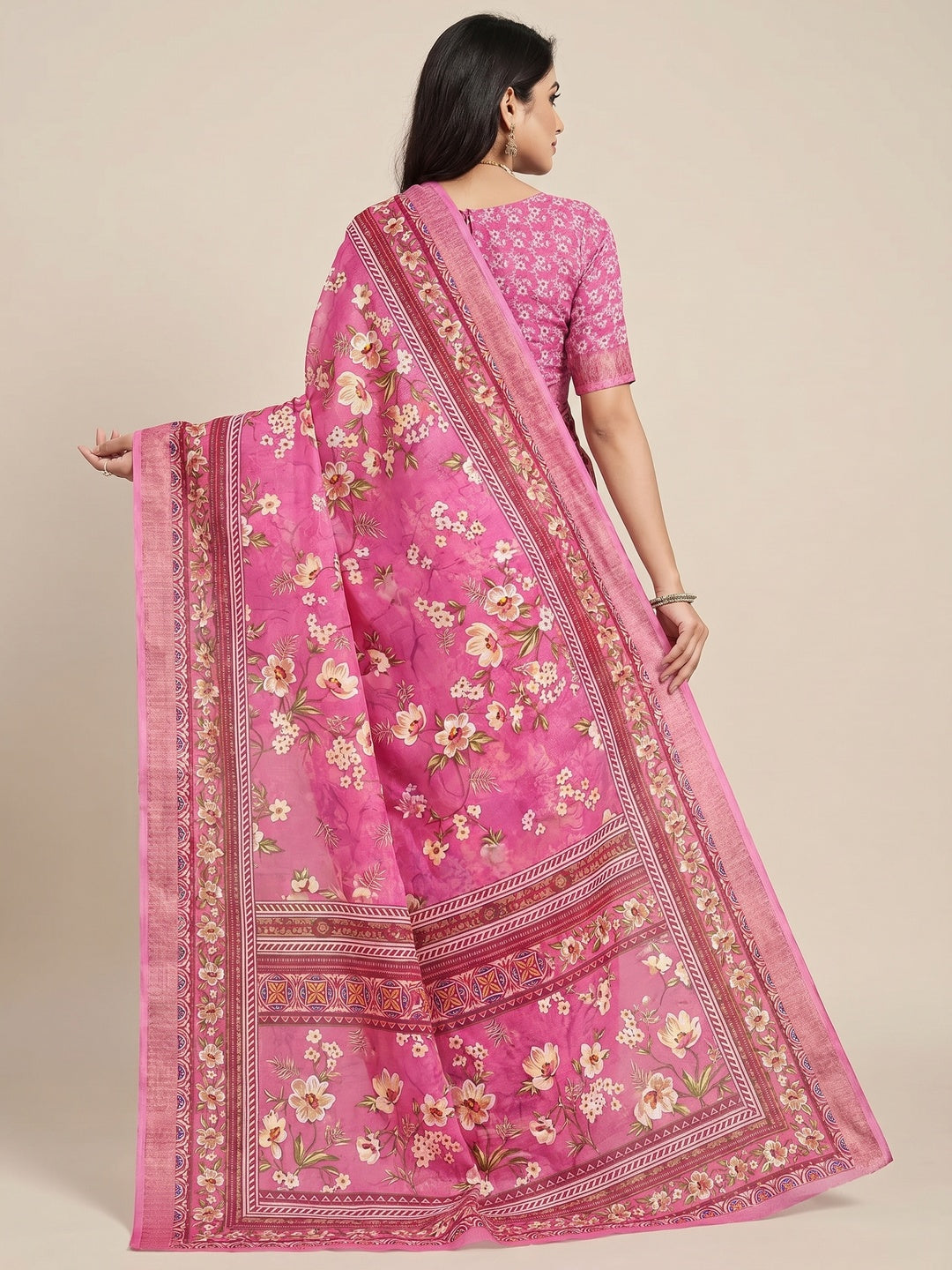 Pink Digital Printed Cotton Silk Saree - Image 3