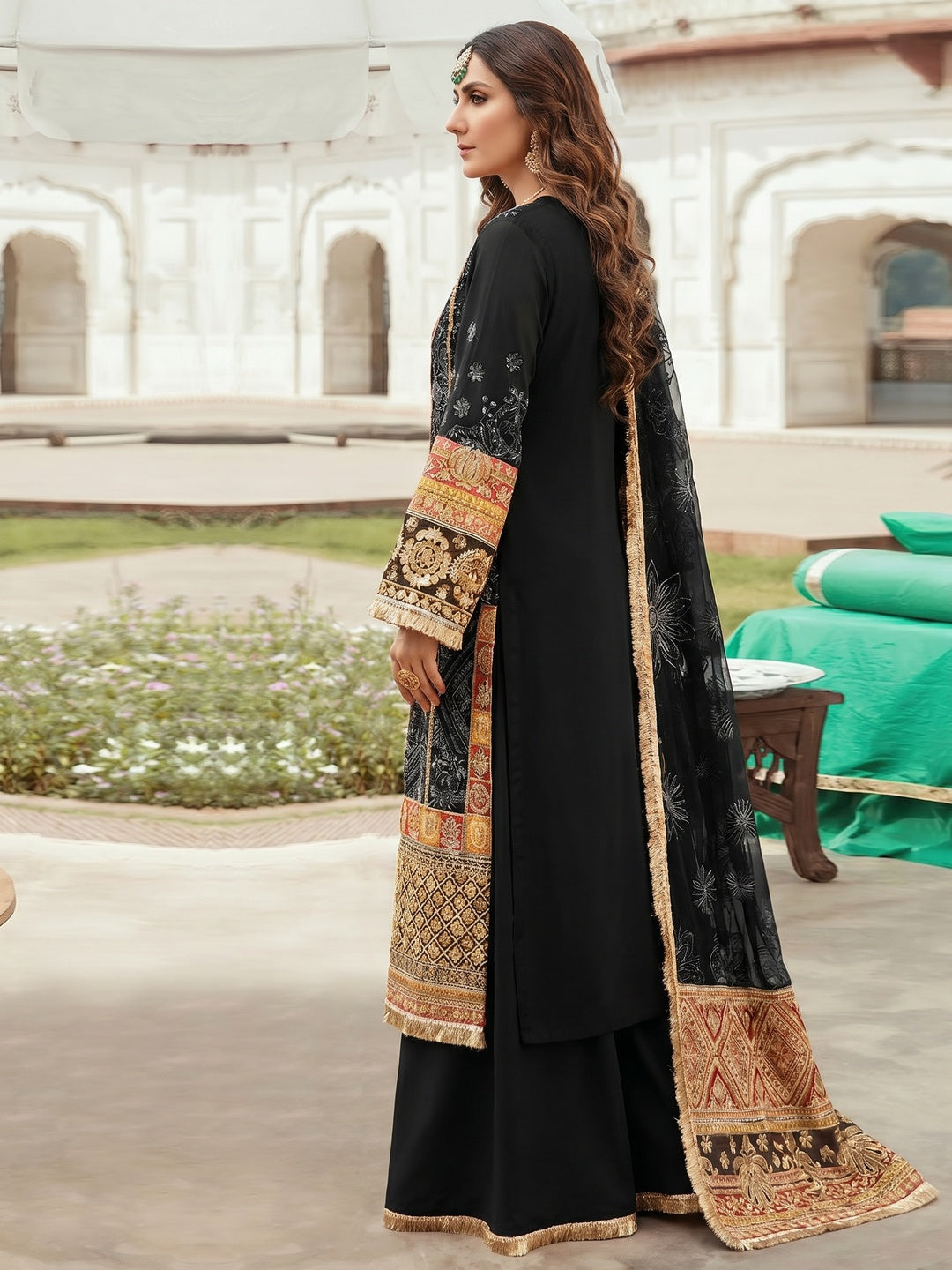 Black Embroidered Georgette Pakistani Suit - Image 1