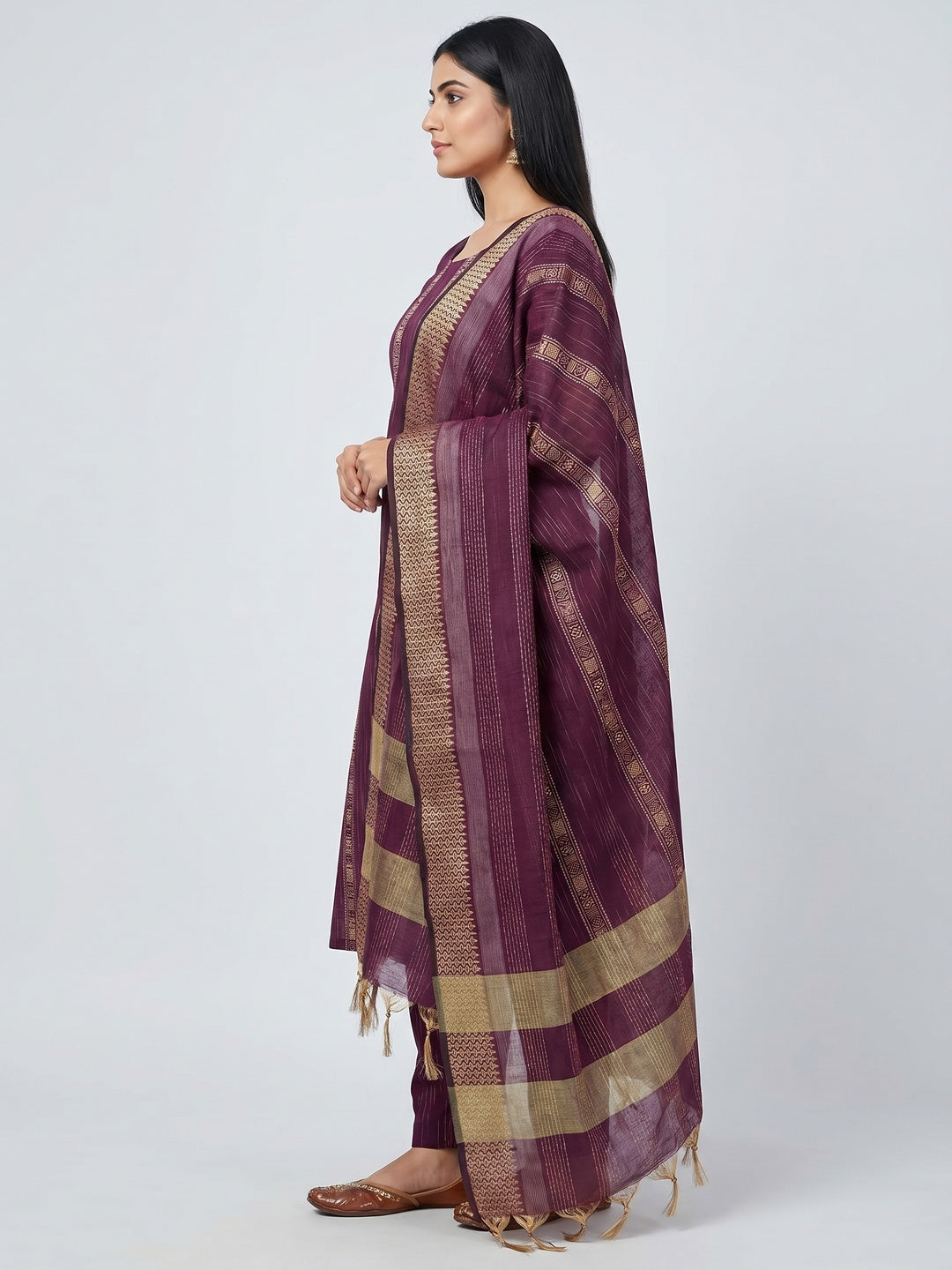 Purple Woven Cotton Blend Dress Material - Image 3