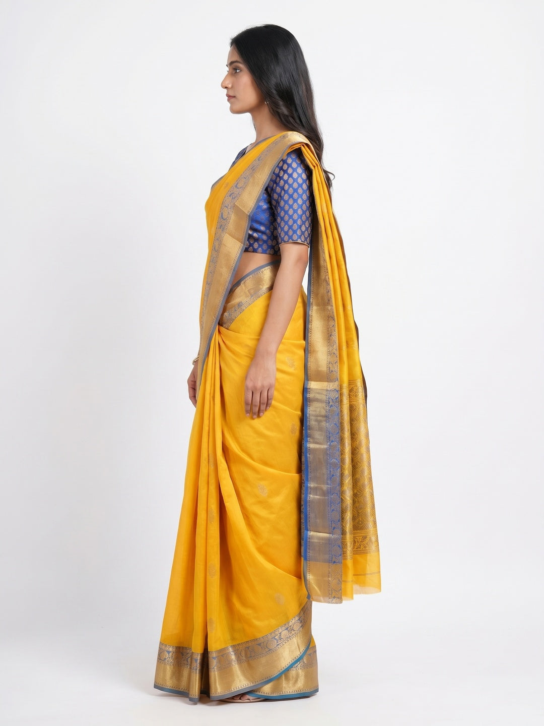 Golden Woven Cotton Silk Saree - Image 3