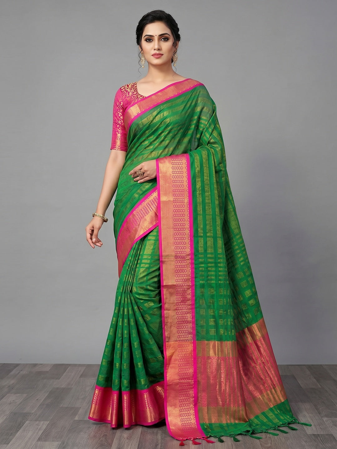 Green Woven Cotton Silk Saree - Image 1